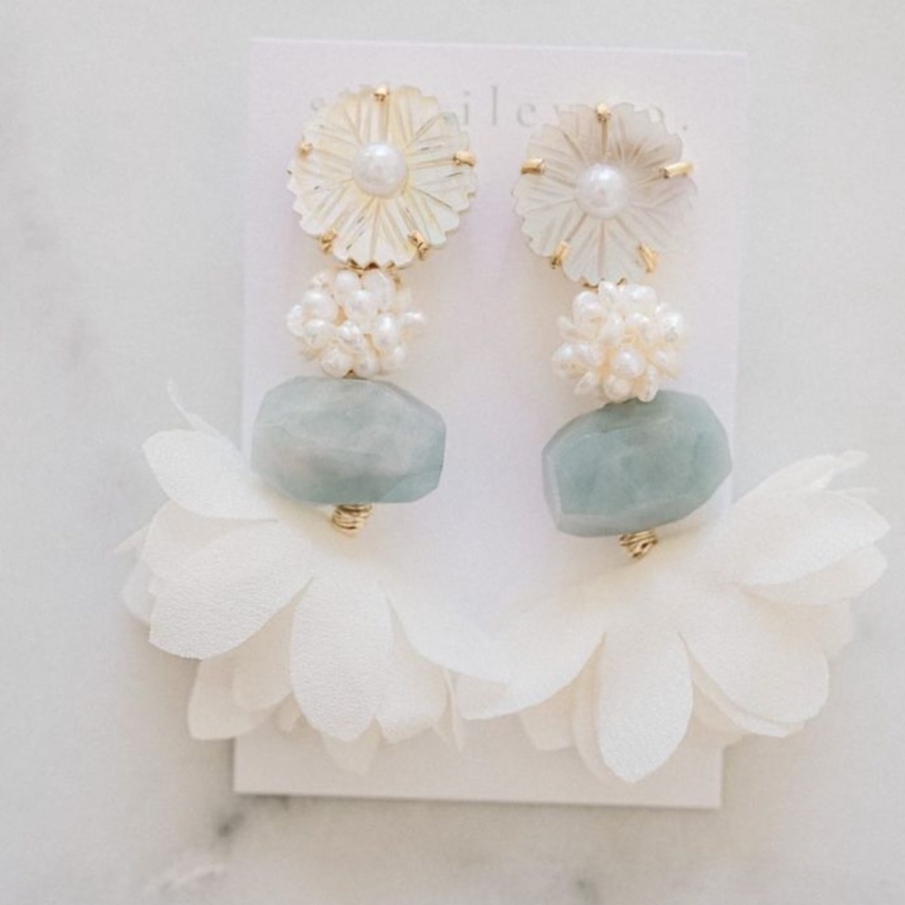 NWT SJ Bailey Co. Mother of Pearl Aquamarine Earrings